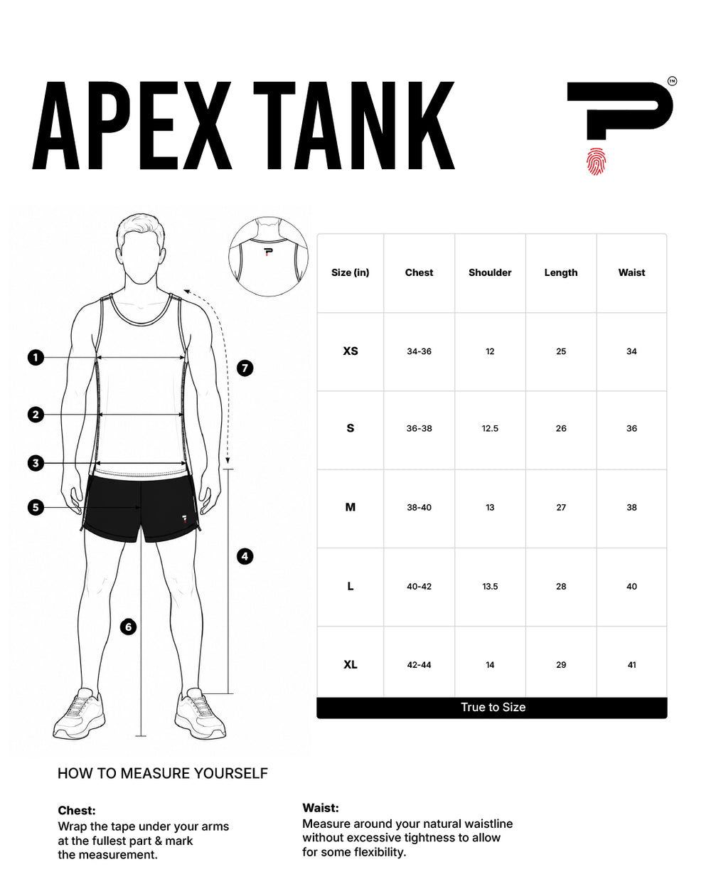 Size chart for Apex Tank ( Whatznext X Performix Training )
