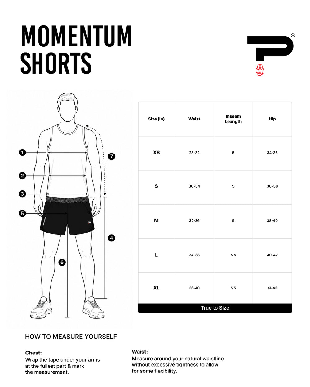 Size chart for Momentum Shorts