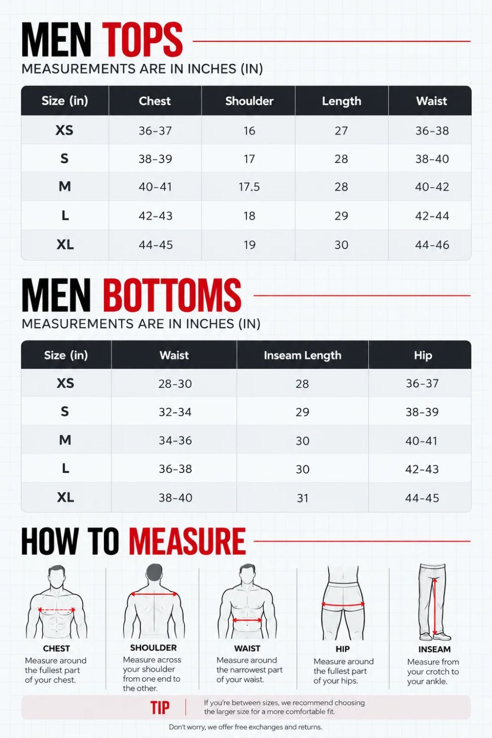 Size chart for Trail Runner